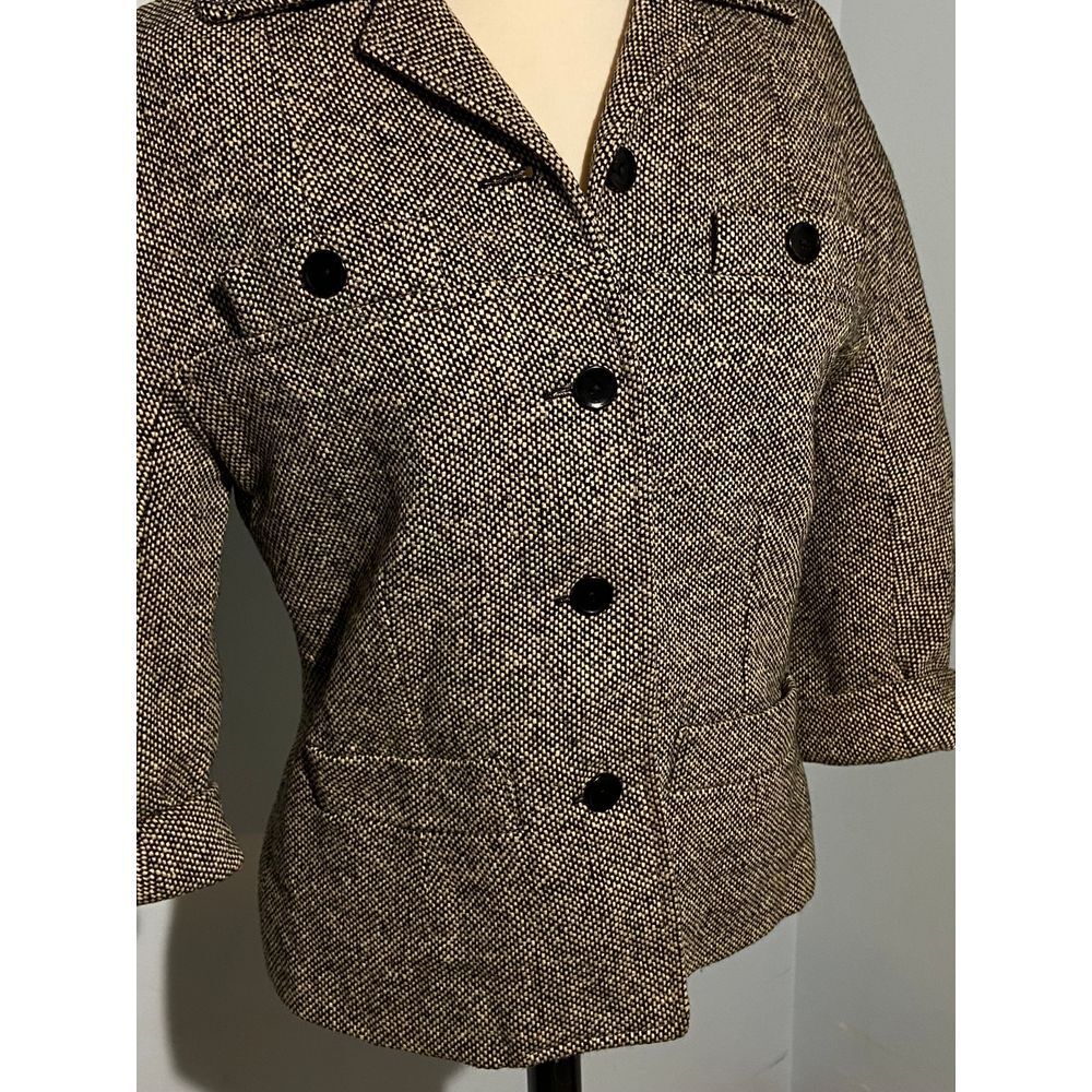 Vtg Arthur Jay S Blk Cream Tweed 3/4 Slv Short Cropped Swing 50s 60s Jacket - Picture 3 of 11